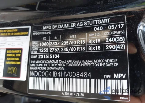 2017 Mercedes-Benz Glc 300 from USA, damaged, VIN WDC0G4JB4HV008484